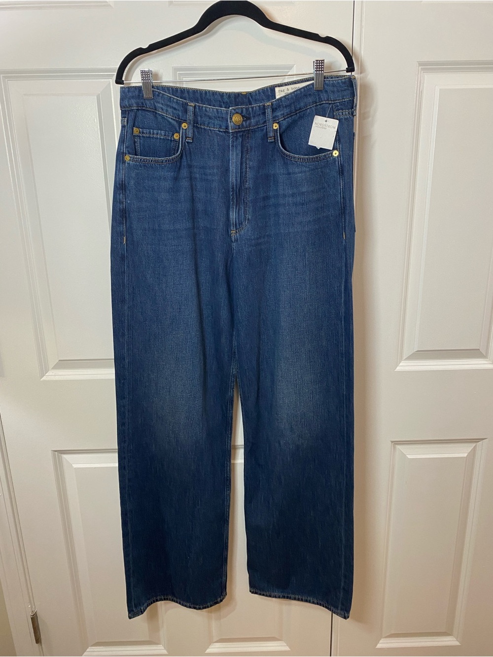 NWT rag & bone Women's Logan Mid-rise Wide-Leg Jeans in Dark Blue Size 30